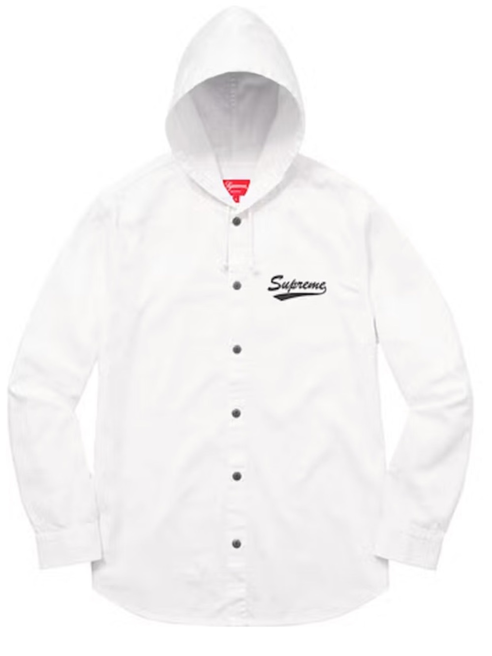 Supreme White Hooded Button-Up Shirt with Script Logo